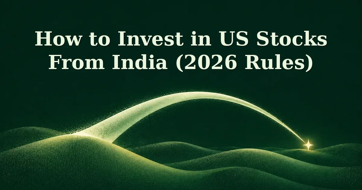 Hand-drawn cover: a rupee coin arcing to a dollar sign — investing in US stocks from India, The Wealth Blog